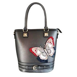 Dream Vegan Leather Tote with Butterfly Detail